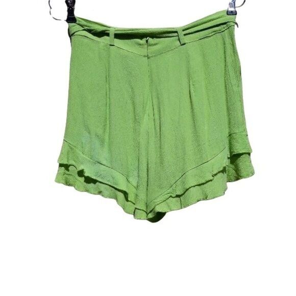 June & Hudson Shorts High Waisted Paperbag Tie Waist Cheeky Ruffle Hem Lime Sz S - Picture 2 of 8